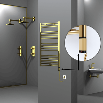 Radiva - Haiti Electric Towel Warmer 600x1100 Flat Gold (OneD On/Off ) Right 300 Watt