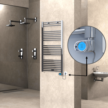 Radiva - Haiti Electric Towel Warmer 600x1200 Flat Chrome (Musa Thermostat) 300 Watt