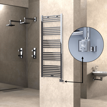  - Haiti Electric Towel Warmer 600x1500 Flat Chrome (KTX3 Thermostat) 600 Watt