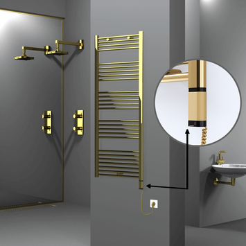 Radiva - Haiti Electric Towel Warmer 600x1500 Flat Gold (OneD On/Off ) Right 300 Watt