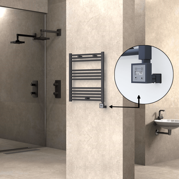 Radiva - Haiti Electric Towel Warmer 600x700 Flat Anthracite Textured (KTX3 Thermostat) 300 Watt