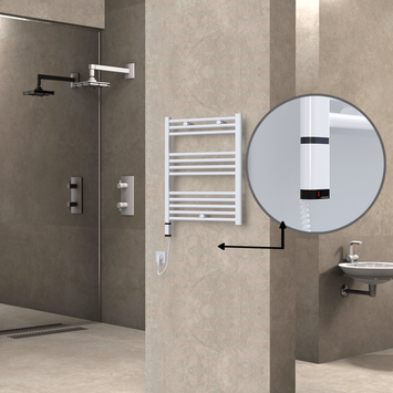 Radiva - Haiti Electric Towel Warmer 600x700 Flat White Gloss (OneD On/Off ) Left 300 Watt