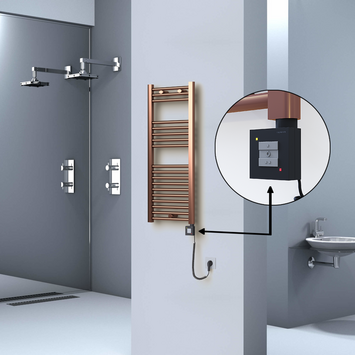Radiva - Haiti Electric Towel Warmer 400x1000 Flat Antique Copper Gloss (KTX1 Thermostat) 200 Watt Spiral Cable