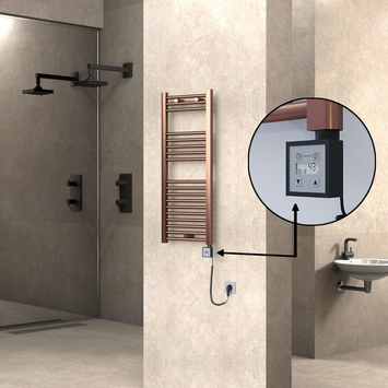 Radiva - Haiti Electric Towel Warmer 400x1000 Flat Antique Copper Gloss (KTX3 Thermostat) 200 Watt Spiral Cable