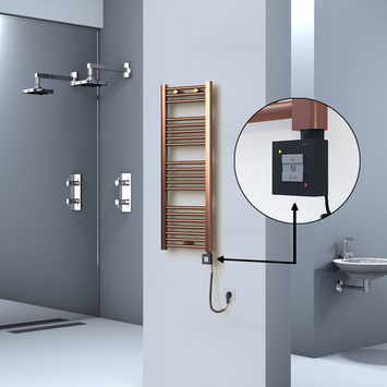 Radiva - Haiti Electric Towel Warmer 400x1100 Flat Antique Copper Gloss (KTX1 Thermostat) 300 Watt Spiral Cable