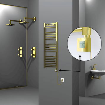 Radiva - Haiti Electric Towel Warmer 400x1100 Flat Gold (KTX1 Thermostat) 300 Watt Spiral Cable