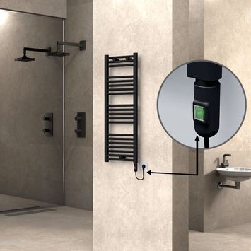 Radiva - Haiti Electric Towel Warmer 400x1100 Flat Black Matt (On/Off Button) 600 Watt