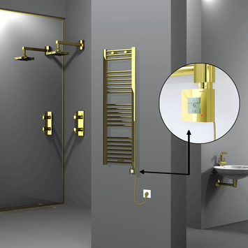 Radiva - Haiti Electric Towel Warmer 400x1200 Flat Gold (KTX1 Thermostat) 300 Watt Spiral Cable