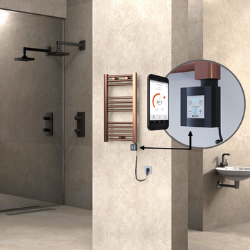  - Haiti Electric Towel Warmer 400x700 Flat Antique Copper Gloss (KTX4 Thermostat) 200 Watt Spiral Cable