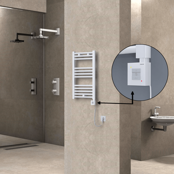 Radiva - Haiti Electric Towel Warmer 400x700 Flat White Gloss (KTX1 Thermostat) 300 Watt Spiral Cable