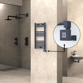 Radiva - Haiti Electric Towel Warmer 400x800 Flat Anthracite Textured (KTX1 Thermostat) 300 Watt