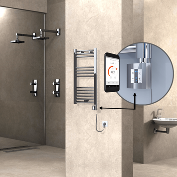 Radiva - Haiti Electric Towel Warmer 400x800 Flat Chrome (KTX4 Thermostat) 200 Watt Spiral Cable