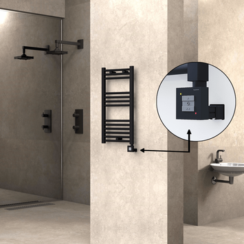 Radiva - Haiti Electric Towel Warmer 400x800 Flat Black Matt (KTX1 Thermostat) 300 Watt