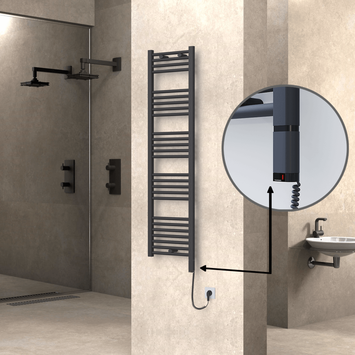 Radiva - Haiti Electric Towel Warmer 400x1500 Flat Anthracite Textured (OneD On/Off ) Right 600 Watt
