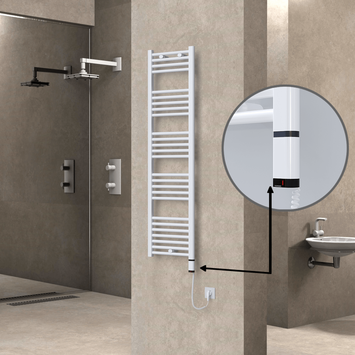 Radiva - Haiti Electric Towel Warmer 400x1500 Flat White Gloss (OneD On/Off ) Right 600 Watt