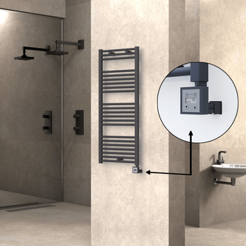 Radiva - Haiti Electric Towel Warmer 500x1200 Flat Anthracite Textured (KTX3 Thermostat) 600 Watt