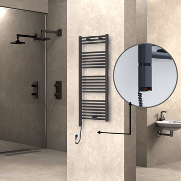 Radiva - Haiti Electric Towel Warmer 500x1200 Flat Anthracite Textured (OneD On/Off ) Left 600 Watt