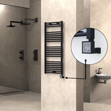 Radiva - Haiti Electric Towel Warmer 500x1200 Flat Black Matt (KTX3 Thermostat) 600 Watt