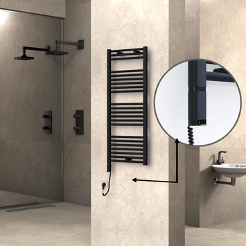 Radiva - Haiti Electric Towel Warmer 500x1200 Flat Black Matt (OneD On/Off ) Left 600 Watt