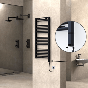 Radiva - Haiti Electric Towel Warmer 500x1200 Flat Black Matt (OneD On/Off ) Right 600 Watt