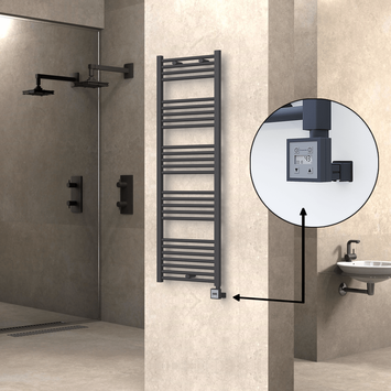 Radiva - Haiti Electric Towel Warmer 500x1500 Flat Anthracite Textured (KTX3 Thermostat) 600 Watt