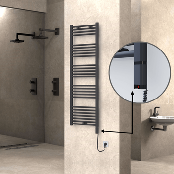 Radiva - Haiti Electric Towel Warmer 500x1500 Flat Anthracite Textured (OneD On/Off ) Right 600 Watt