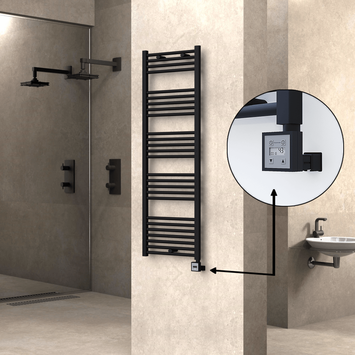 Radiva - Haiti Electric Towel Warmer 500x1500 Flat Black Matt (KTX3 Thermostat) 600 Watt