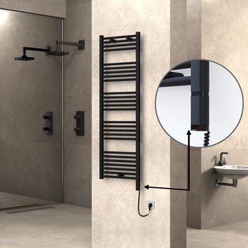 Radiva - Haiti Electric Towel Warmer 500x1500 Flat Black Matt (OneD On/Off ) Right 600 Watt