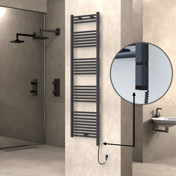 Radiva - Haiti Electric Towel Warmer 500x1800 Flat Anthracite Textured (OneD On/Off ) Right 600 Watt