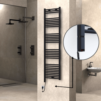 Radiva - Haiti Electric Towel Warmer 500x1800 Flat Black Matt (OneD On/Off ) Left 600 Watt