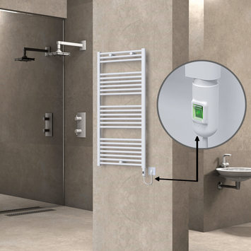 Radiva - Haiti Electric Towel Warmer 600x1200 Flat White Gloss (On/Off Button) 600 Watt