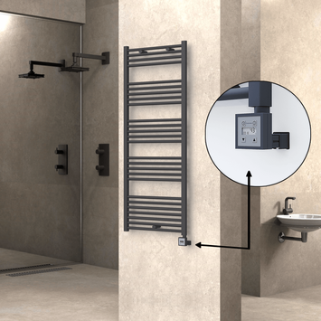 Radiva - Haiti Electric Towel Warmer 600x1500 Flat Anthracite Textured (KTX3 Thermostat) 1000 Watt