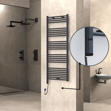 Radiva - Haiti Electric Towel Warmer 600x1500 Flat Anthracite Textured (OneD On/Off ) Left 600 Watt