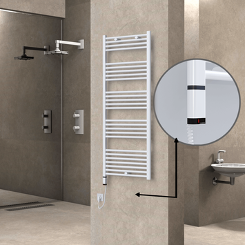 Radiva - Haiti Electric Towel Warmer 600x1500 Flat White Gloss (OneD On/Off ) Left 600 Watt