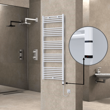 Radiva - Haiti Electric Towel Warmer 600x1500 Flat White Gloss (OneD On/Off ) Right 600 Watt