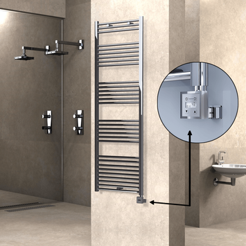  - Haiti Electric Towel Warmer 600x1800 Flat Chrome (KTX3 Thermostat) 600 Watt