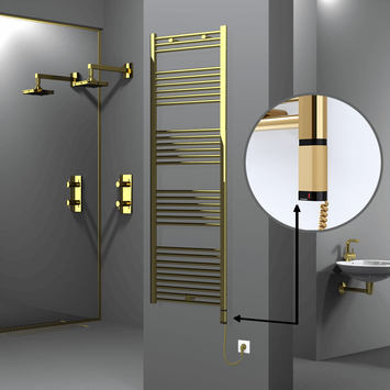 Radiva - Haiti Electric Towel Warmer 600x1800 Flat Gold (OneD On/Off ) Right 600 Watt