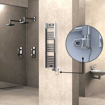 Radiva - Haiti Electric Towel Warmer 300x1100 Flat Chrome (Thesis Thermostat) 200 Watt