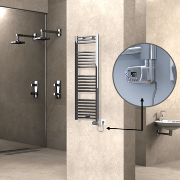 Radiva - Haiti Electric Towel Warmer 400x1200 Flat Chrome (Thesis Thermostat) 300 Watt