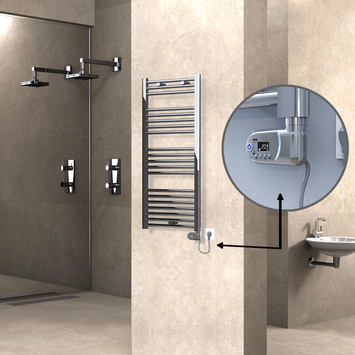 Radiva - Haiti Electric Towel Warmer 500x1100 Flat Chrome (Thesis Thermostat) 300 Watt