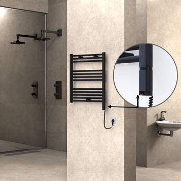 Radiva - HAITI Elektrikli Havlupan 600x700 Düz Siyah (OneD On/Off ) Sağ 300W