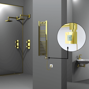 Radiva - Haiti Electric Towel Warmer 300x1000 Flat Gold (KTX1 Thermostat) 200 Watt Spiral Cable