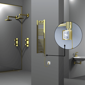 Radiva - Haiti Electric Towel Warmer 300x1000 Flat Gold (KTX3 Thermostat) 200 Watt Spiral Cable