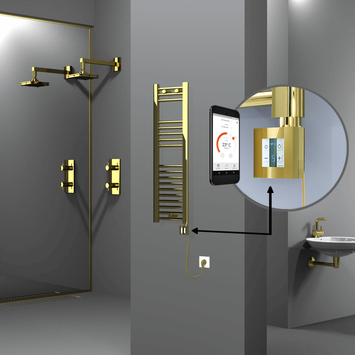 Radiva - Haiti Electric Towel Warmer 300x1000 Flat Gold (KTX4 Thermostat) 200 Watt Spiral Cable