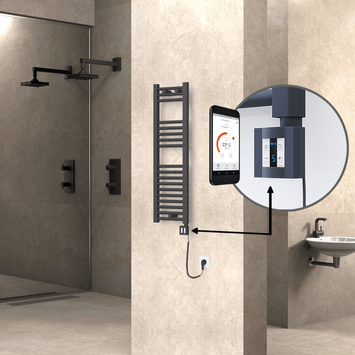 Radiva - Haiti Electric Towel Warmer 300x1000 Flat Anthracite Textured (KTX4 Thermostat) 300 Watt Spiral Cable