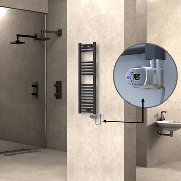 Radiva - Haiti Electric Towel Warmer 300x1000 Flat Anthracite Textured (Thesis Thermostat) 300 Watt