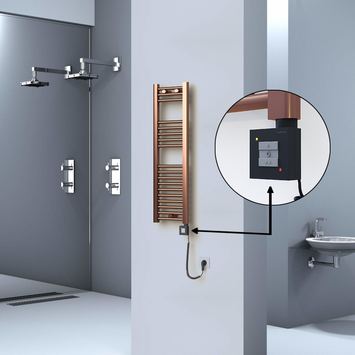  - Haiti Electric Towel Warmer 300x1000 Flat Antique Copper Gloss (KTX1 Thermostat) 200 Watt Spiral Cable