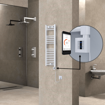 Radiva - Haiti Electric Towel Warmer 300x1000 Flat White Gloss (KTX4 Thermostat) 300 Watt Spiral Cable