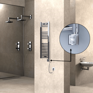 Radiva - Haiti Electric Towel Warmer 300x1000 Flat Chrome (KTX3 Thermostat) 200 Watt Spiral Cable