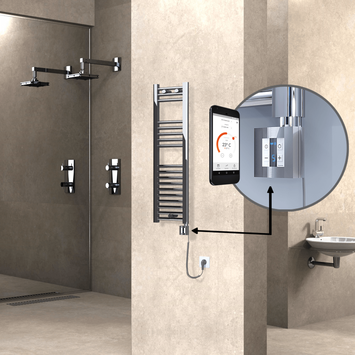  - Haiti Electric Towel Warmer 300x1000 Flat Chrome (KTX4 Thermostat) 200 Watt Spiral Cable